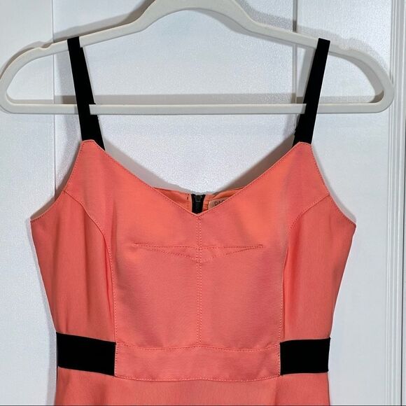 Rachel Rachel Roy Coral Salmon Pink Black Bandage Mini Dress Stretch Fit Flare 4 - Picture 4 of 12